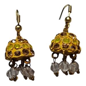 Stylish Small Gold and Yellow Meenakari Crystal Drop Earrings